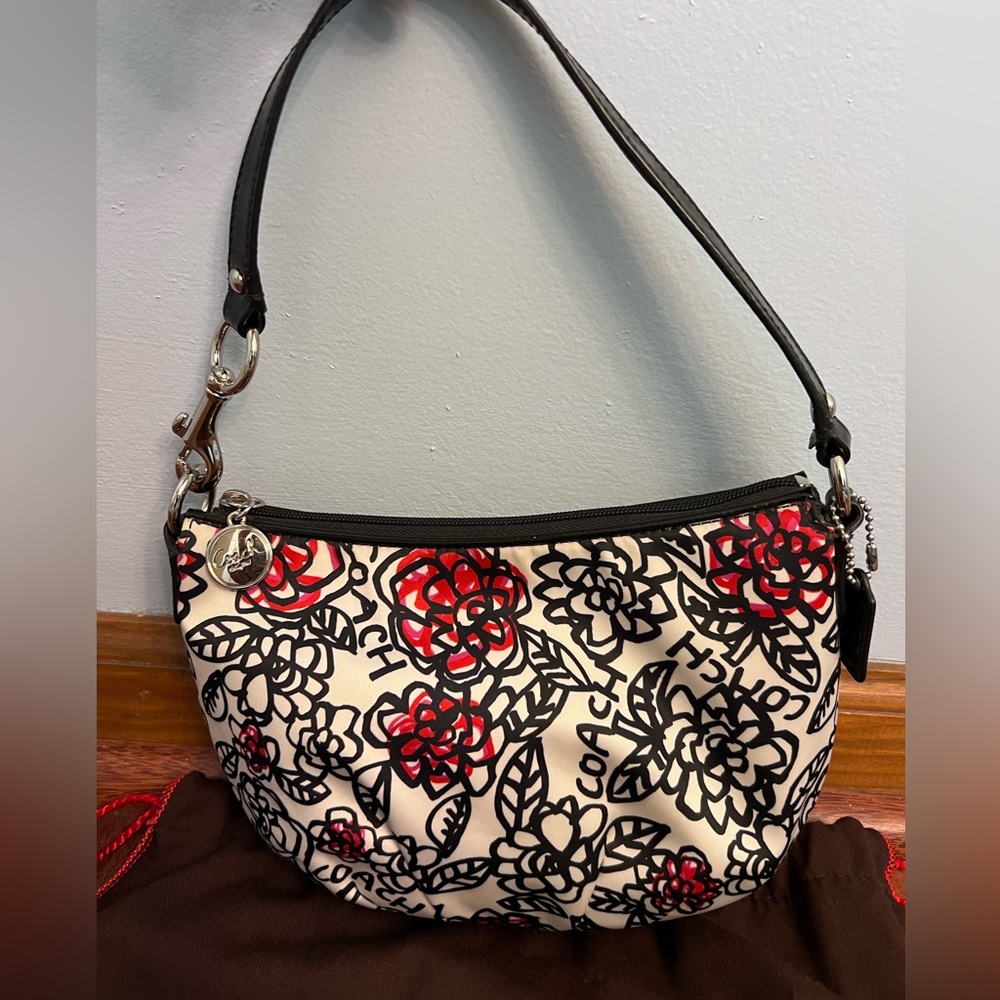 COACH Satin Poppy Graffiti Y2K Flower Tote Wristlet/Purse